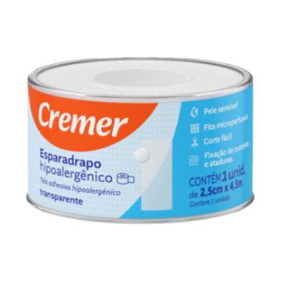 Esparadrapo Hipoalergênico Transparente Cremer 2,5cm X 4,5m