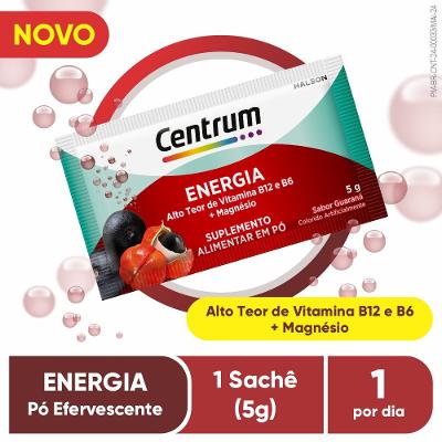 Centrum Pó Efervescente Energia Sabor Guaraná Com Vitamina B12 E B6 + Magnésio Sachê 5g