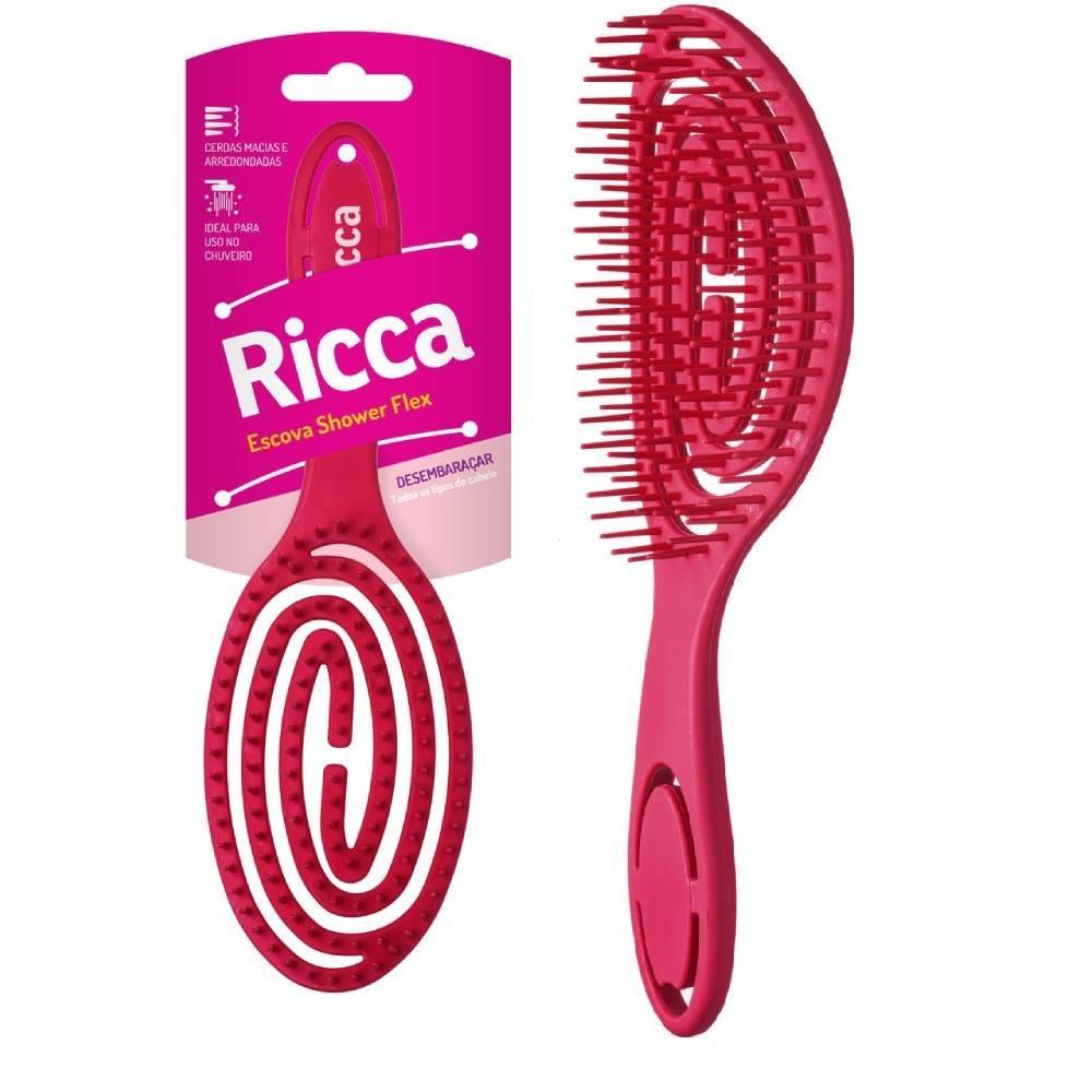 Escova De Cabelo Ricca Shower Flex Rosa - 1