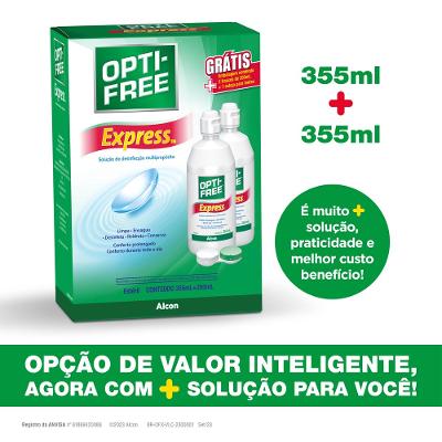 Kit Solução Para Lentes Opti-free Express 2 Frascos 355ml + Estojo