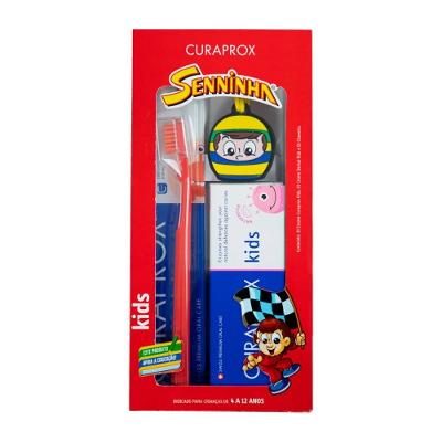Kit Infantil Curaprox Kids 4 A 12 Anos Senninha Escova Cores Sortidas + Creme Dental