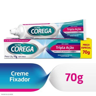 Fixador De Prótese Ultra Corega Creme Tripla Ação Livre De Zinco Sem Sabor 70g
