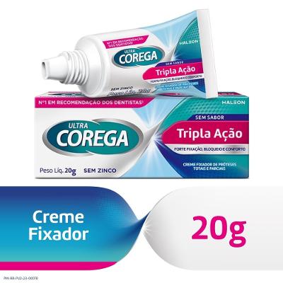 Fixador De Dentadura Ultra Corega Creme Tripla Ação Livre De Zinco Sem Sabor 20g