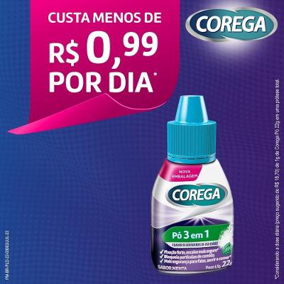 Kit Corega Pó 3 Em 1 Sabor Menta, Fixador De Dentadura Com Forte Fixação 22g