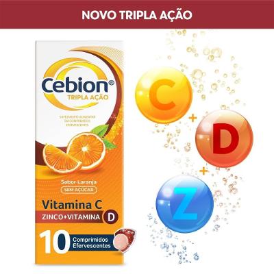 Cebion Tripla Ação Vitamina C 1g +zinco +vitamina D 10 Comprimidos Efervescentes