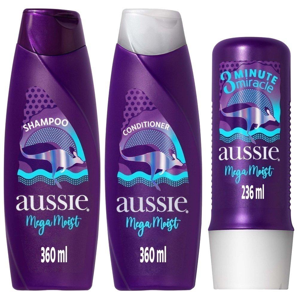 Kit Aussie Mega Moist Shampoo 360ml + Condicionador 360ml + Creme 3 Minutos Milagrosos 236ml - 1