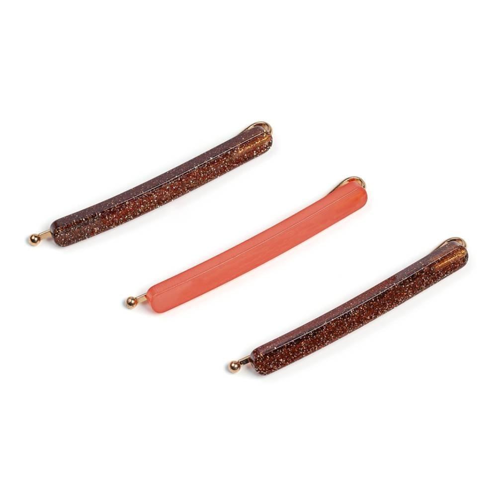 Kit De 3 Presilhas De Metal Acrílico Panvel New Classic Iconic Edition Rosa E Marrom Glitter - 2