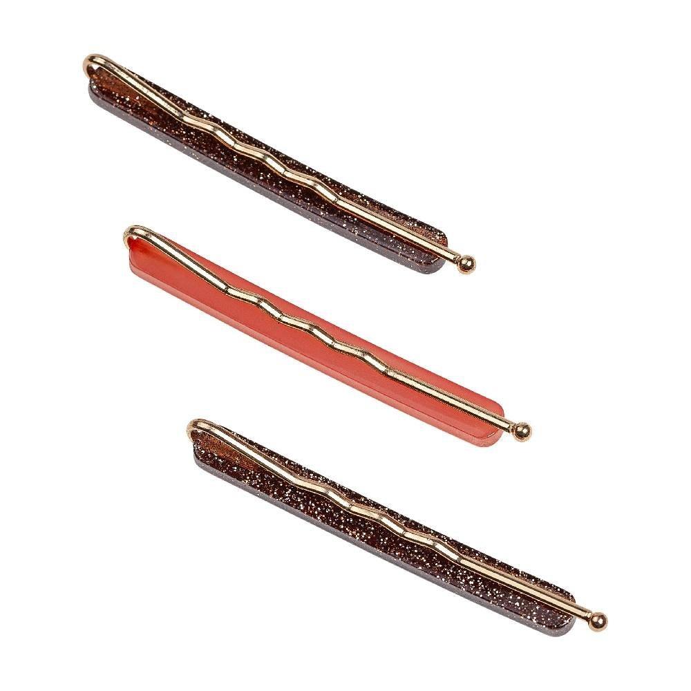 Kit De 3 Presilhas De Metal Acrílico Panvel New Classic Iconic Edition Rosa E Marrom Glitter - 3