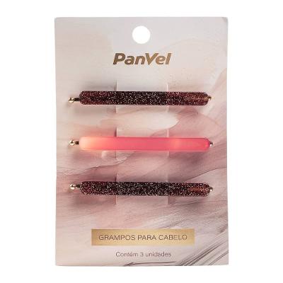 Kit De 3 Presilhas De Metal Acrílico Panvel New Classic Iconic Edition Rosa E Marrom Glitter