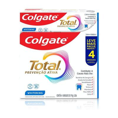 Kit Creme Dental Colgate Total Whitening 4 Unidades 90g Cada