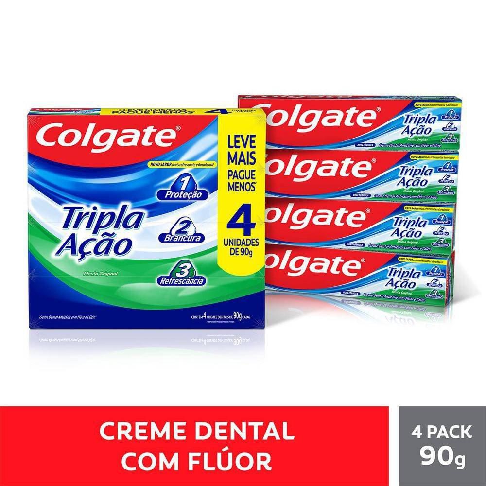 Kit Creme Dental Colgate Tripla Ação Menta Original 4 Unidades De 90g - 2