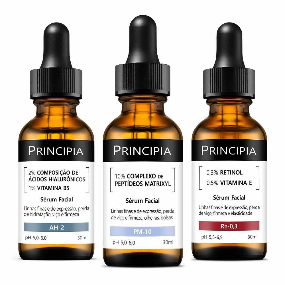Kit Principia Trio Antissinais Sérum Ácido Hialurônico 2% + Sérum Peptídeos 10% + Sérum Retinol 0,3% - 1