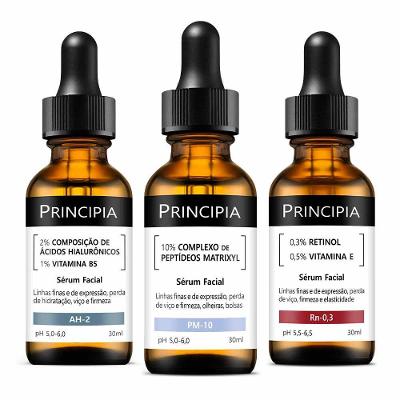 Kit Principia Trio Antissinais Sérum Ácido Hialurônico 2% + Sérum Peptídeos 10% + Sérum Retinol 0,3%