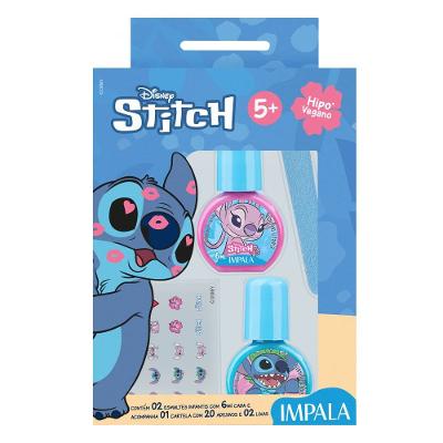 Kit Impala Infantil Stitch 2 Esmaltes 6ml + 2 Lixas + 20 Adesivos De Unha