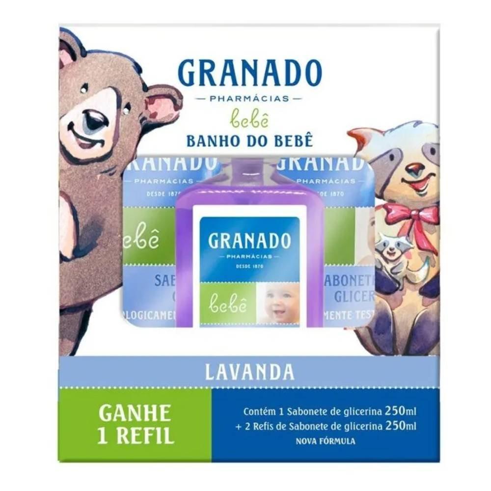 Kit Granado Bebê Lavanda Glicerina Sabonete Infantil 250ml + 2 Refis 250ml - 1