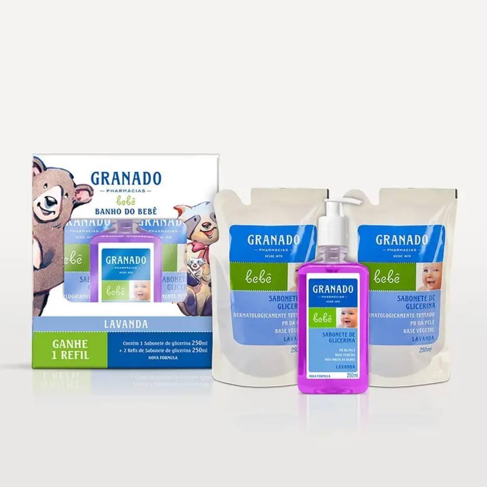 Kit Granado Bebê Lavanda Glicerina Sabonete Infantil 250ml + 2 Refis 250ml - 2