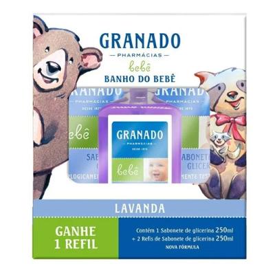 Kit Granado Bebê Lavanda Glicerina Sabonete Infantil 250ml + 2 Refis 250ml