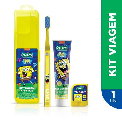 Kit Viagem Gum Bob Esponja Escova Dental + Fio Dental + Gel Dental 50g