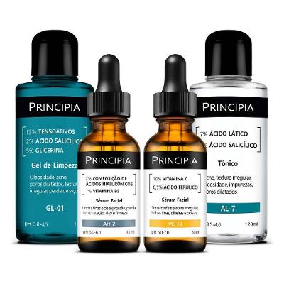 Kit Principia Essencial Avançado Gel De Limpeza Gl-01 + Sérum Ah-2 + Sérum Vitamina C 10% + Tônico