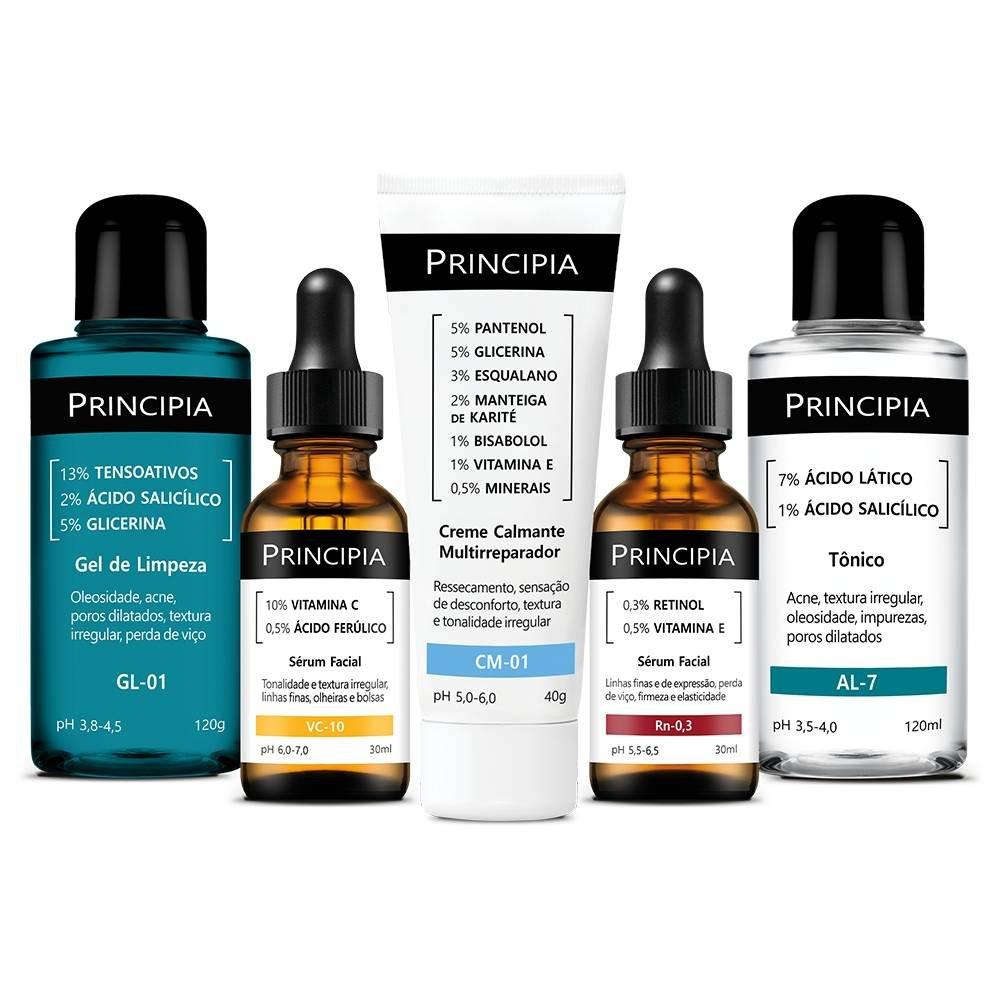 Kit Principia Antissinais Gel Limpeza Gl-1+ Vitamina C 10% + Cm-01 + Retinol 0,3% + Tônico Al-7 - 1