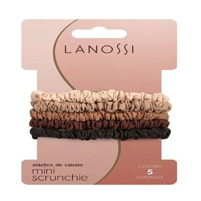 Kit Elásticos De Cabelo Lanossi Mini Scrunchie Capuccino 5 Unidades
