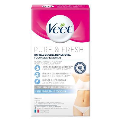 Folhas Depilatórias Axilas E Virilha Veet Pele Delicada 16 Unidades