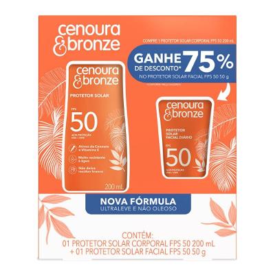 Kit Protetor Solar Cenoura E Bronze Protetor Solar Corporal Fps50 200ml + Protetor Facial Fps50 50g