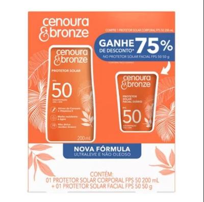 Kit Protetor Solar Cenoura E Bronze Protetor Solar Corporal Fps50 200ml + Protetor Facial Fps50 50g