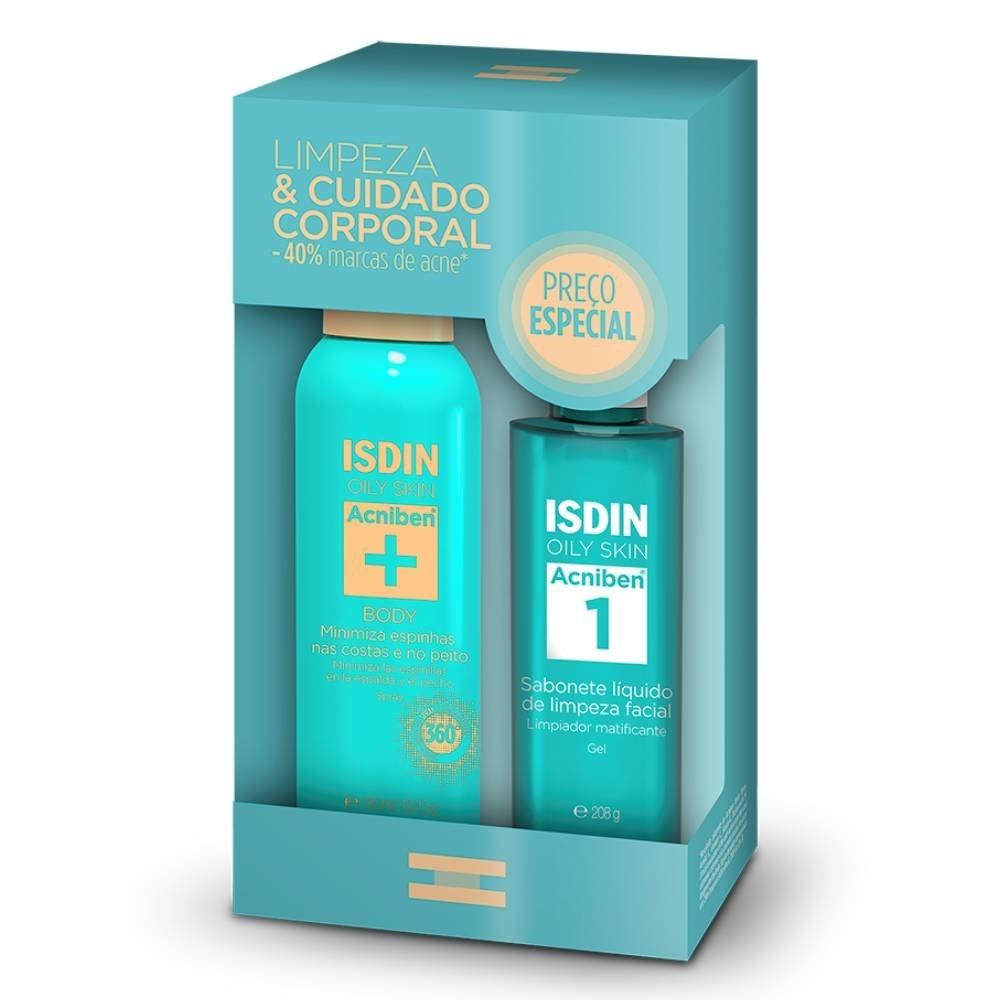 Kit Isdin Acniben Spray Corporal 150ml + Sabonete Líquido Facial 208g - 1