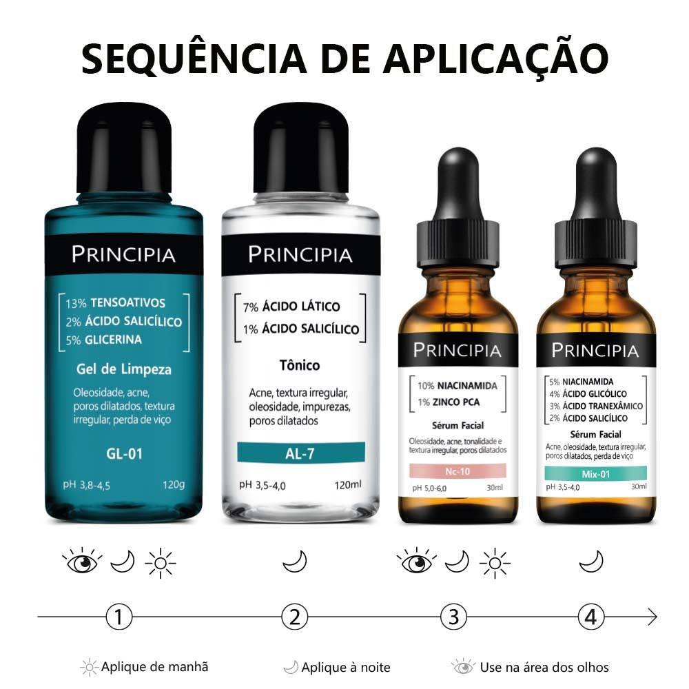 Kit Principia Antiacne Gel Limpeza Gl-01 + Sérum Niacinamida 10% + Sérum Mix-01 + Tônico Al-7 - 2