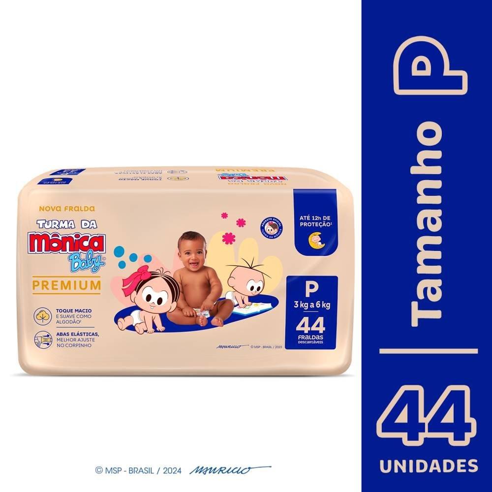 Fralda Turma Mônica Baby Premium Tamanho P Com 44 Unidades - 1