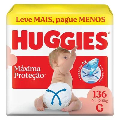 Fralda Huggies Máxima Proteção Giga G Com 136 Unidades