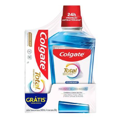 Kit Colgate Total Enxaguante Bucal Clean Mint 500ml + Creme Dental Original Mint 90g