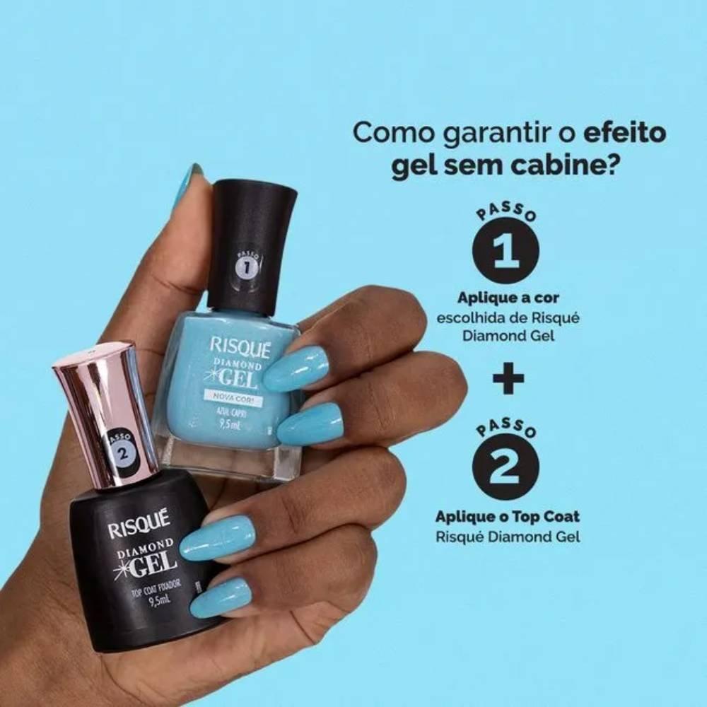 Esmalte Risqué Diamond Gel Azul Capri Glitter 9,5ml - 4