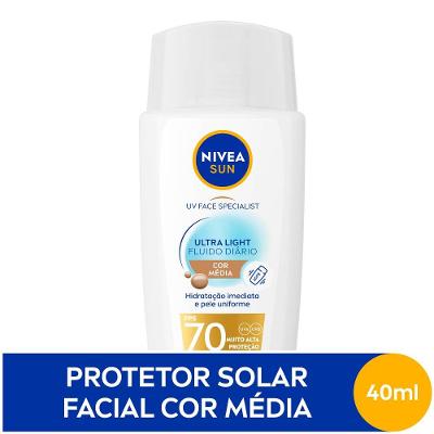 Protetor Solar Facial Nivea Ultra Light Fluido Diário Cor Média Fps70 40ml