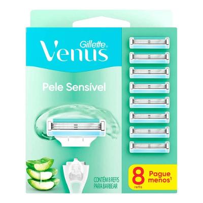  Carga Para Aparelho De Depilar Gillette Venus Pele Sensível, 8 Unidades