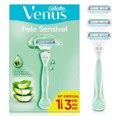 Aparelho De Depilar Com Aloe Vera Gillette Venus Pele Sensível + 3 Cargas