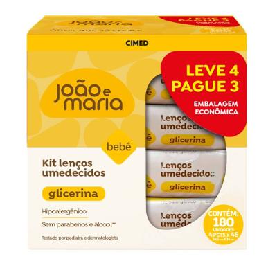 Kit Lenços Umedecidos João E Maria Glicerina Com Fragrância Leve 4 Pague 3 180 Unidades
