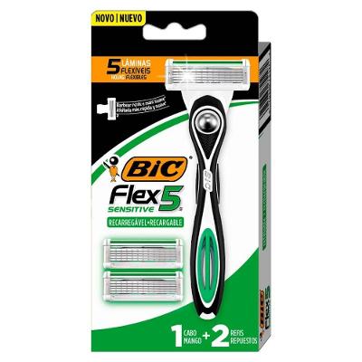 Kit Aparelho De Barbear Bic Flex 5 Sensitive 1 Unidade + 2 Cargas
