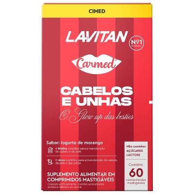 Lavitan Carmed Cabelos E Unhas Iogurte De Morango 60 Comprimidos Mastigáveis
