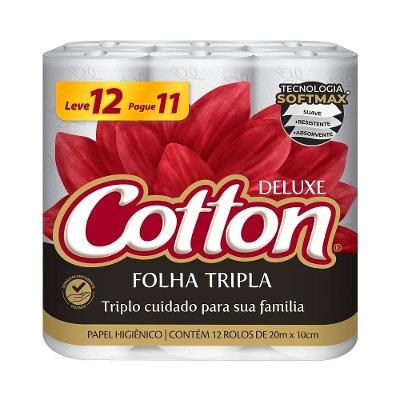 Papel Higiênico Cotton Folha Tripla 12 Rolos 20m Cada