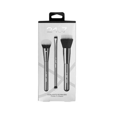Kit De Pincéis Para Base, Blush, Iluminador E Sombra Panvel 24&7 3 Unidades