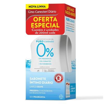 Kit Sabonete Líquido Íntimo Gino Canesten Puro Cuidado 2 Unidades 200ml Cada
