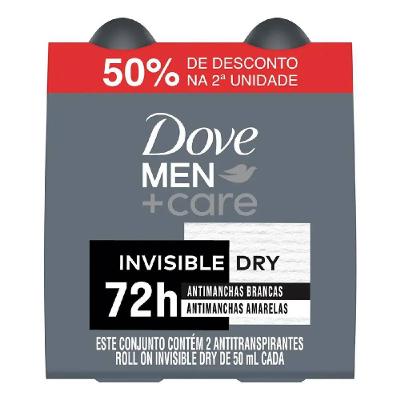 Kit Desodorante Roll-on Dove Men+care Invisible Dry 2 Unidades 50ml Cada