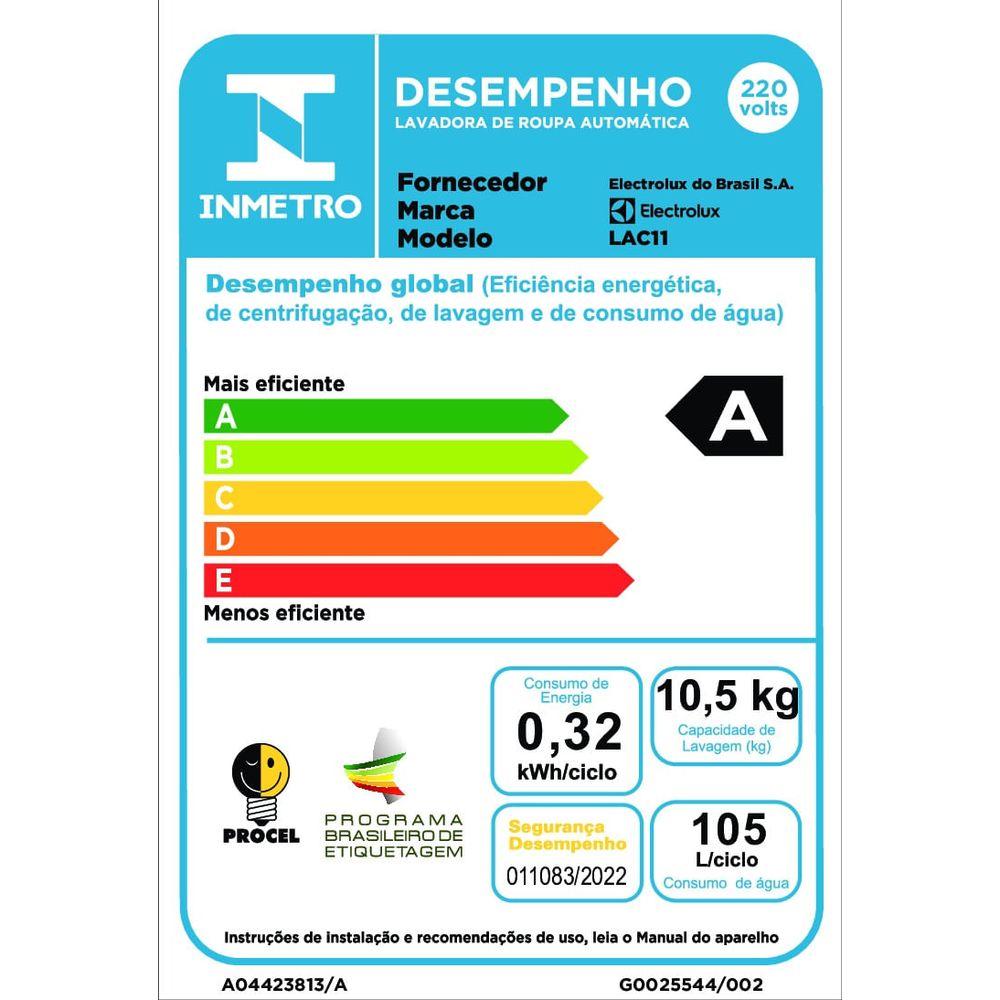 Máquina de Lavar Electrolux 10,5kg Branca Turbo Economia com Jet&Clean e Filtro Fiapos (LAC11) - 6