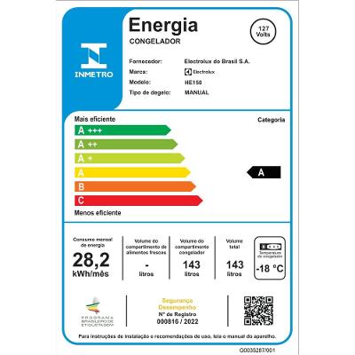 Freezer Horizontal Electrolux Cycle Defrost 143L com função Turbo Freezer Uma Porta (HE150)