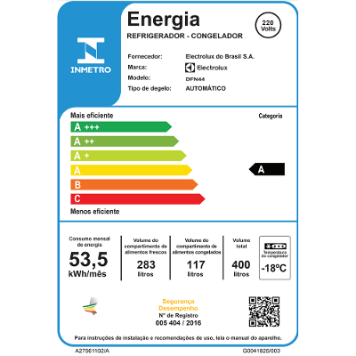 Geladeira Electrolux Frost Free 400L Efficient Turbo Freezer Duplex Branca (DFN44)