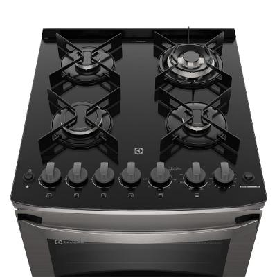 Fogão 4 bocas Electrolux Cinza Experience com Mesa de Vidro, Duplo Forno e PerfectCook360 (FE4DC)