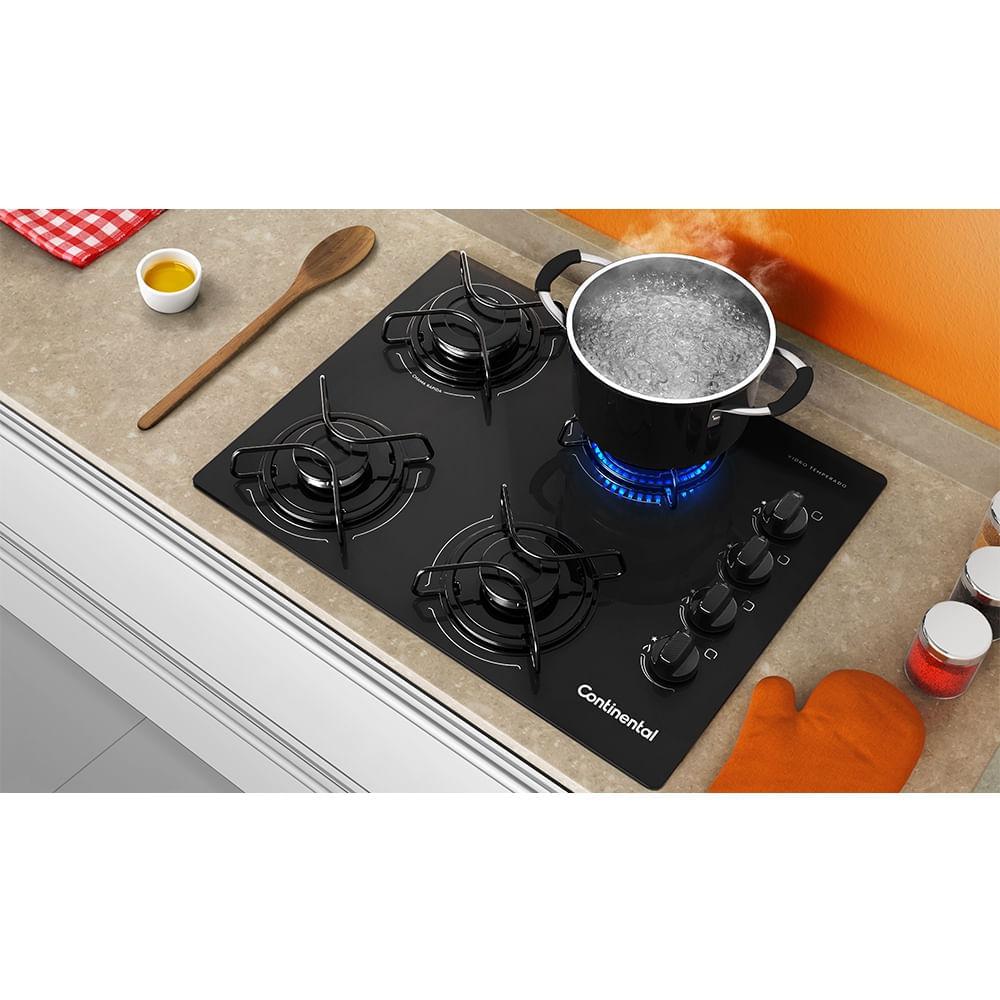 Cooktop 4 Bocas Continental a Gás de Vidro  Temperado Preto (KC4GP) - 7