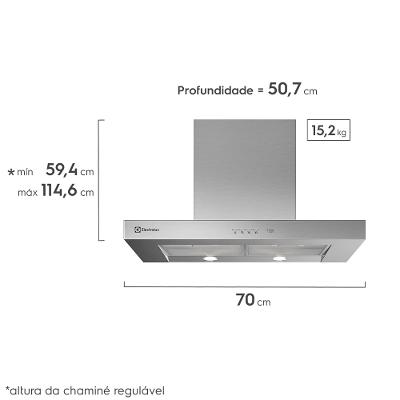 Coifa de Parede Electrolux 70cm Inox com Painel Soft Touch e Filtros de Alumínio Laváveis (70CS)